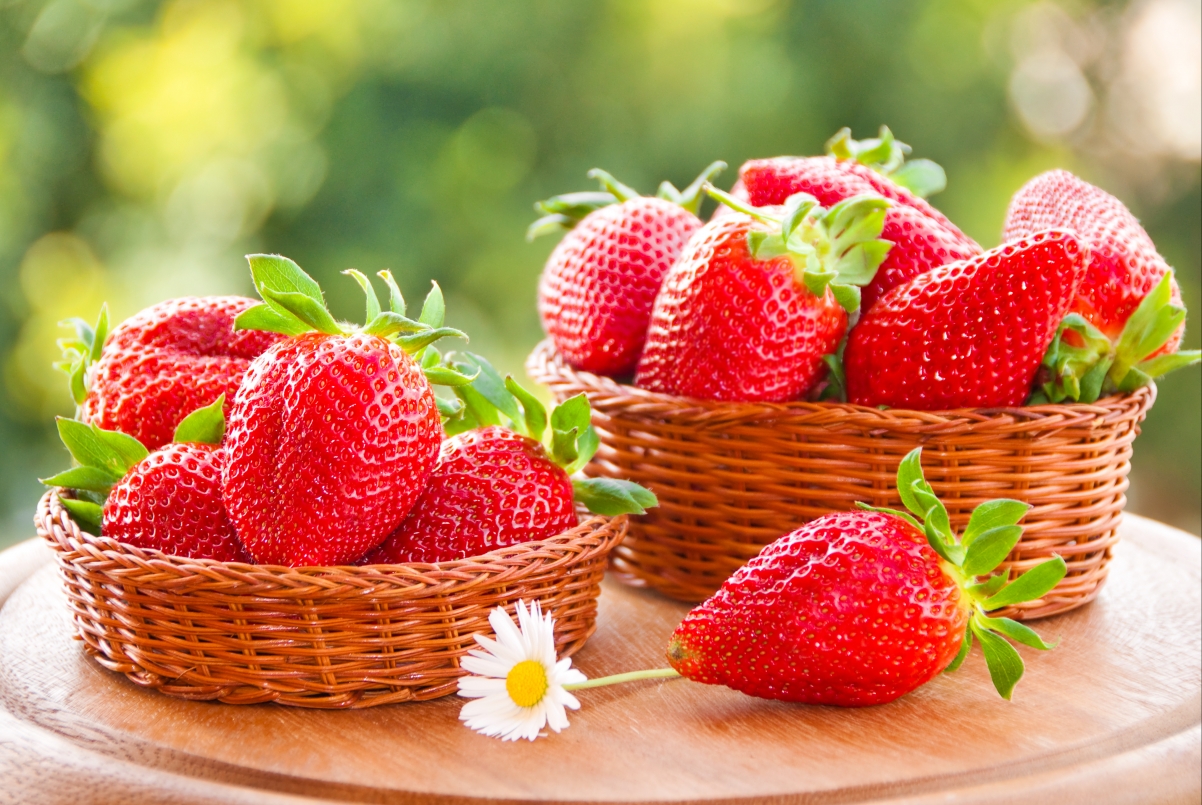 新鲜草莓,篮子,鲜花,红色草莓高清图片
