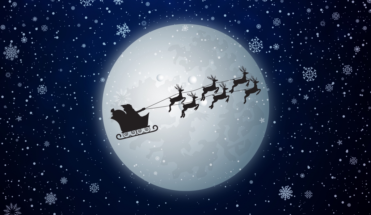 冬天,月亮,雪,雪花,圣诞老人,圣诞节4k背景图片