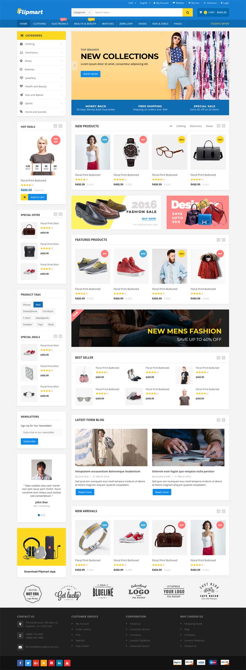 蓝色扁平化的鞋服箱包商城网站html模板