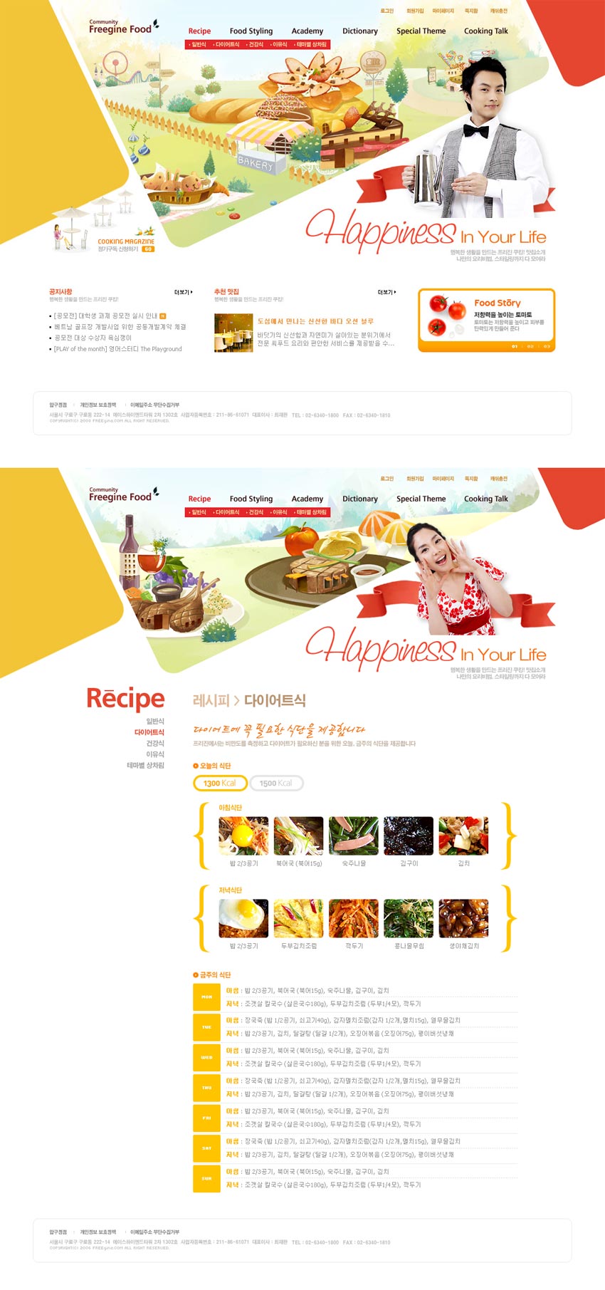 韩国橙色面包屋网页模板_可爱的蛋糕店网页模板全站psd下载