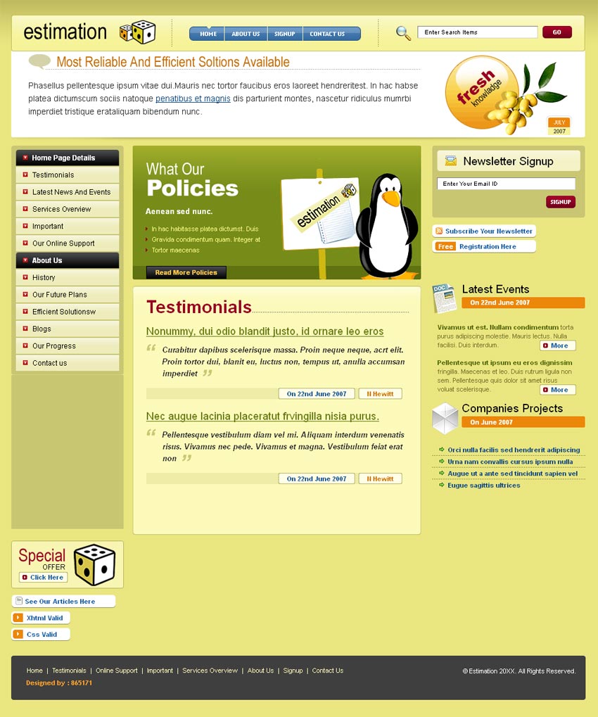 黄色简洁的个人博客网站模板html源码下载