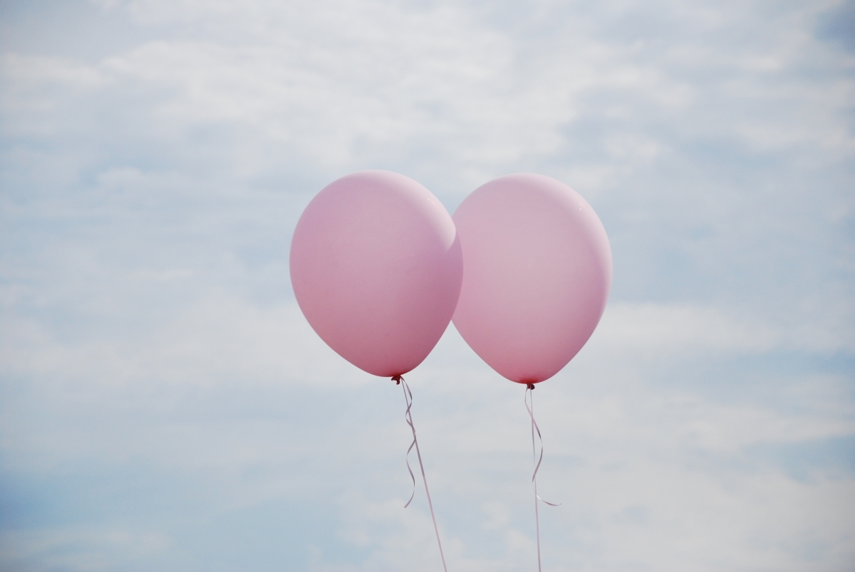 空中的一对粉色气球图片