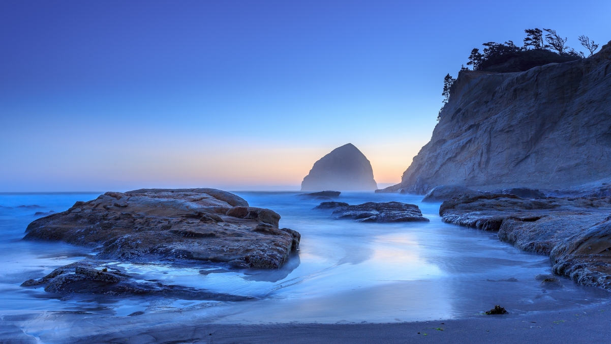 太平洋城市 俄勒冈州 岩石 海滩 日落 4K风景壁纸3840x2160