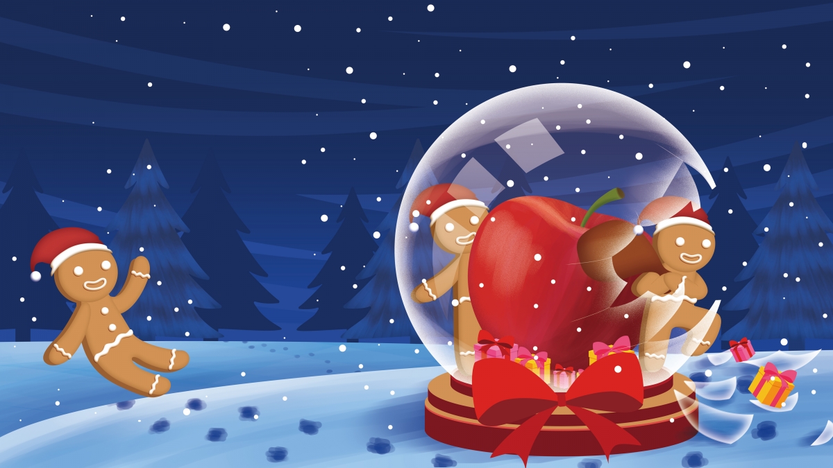 圣诞节平安夜雪人水晶球苹果4k壁纸
