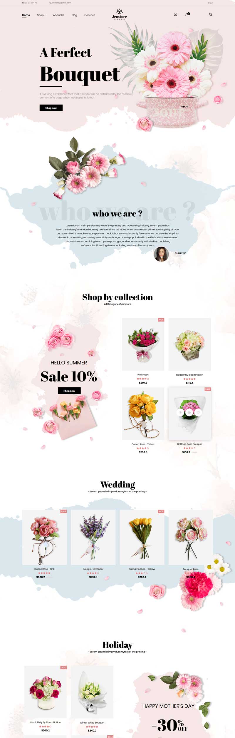 粉色的网上鲜花店在线预订商城html5模板