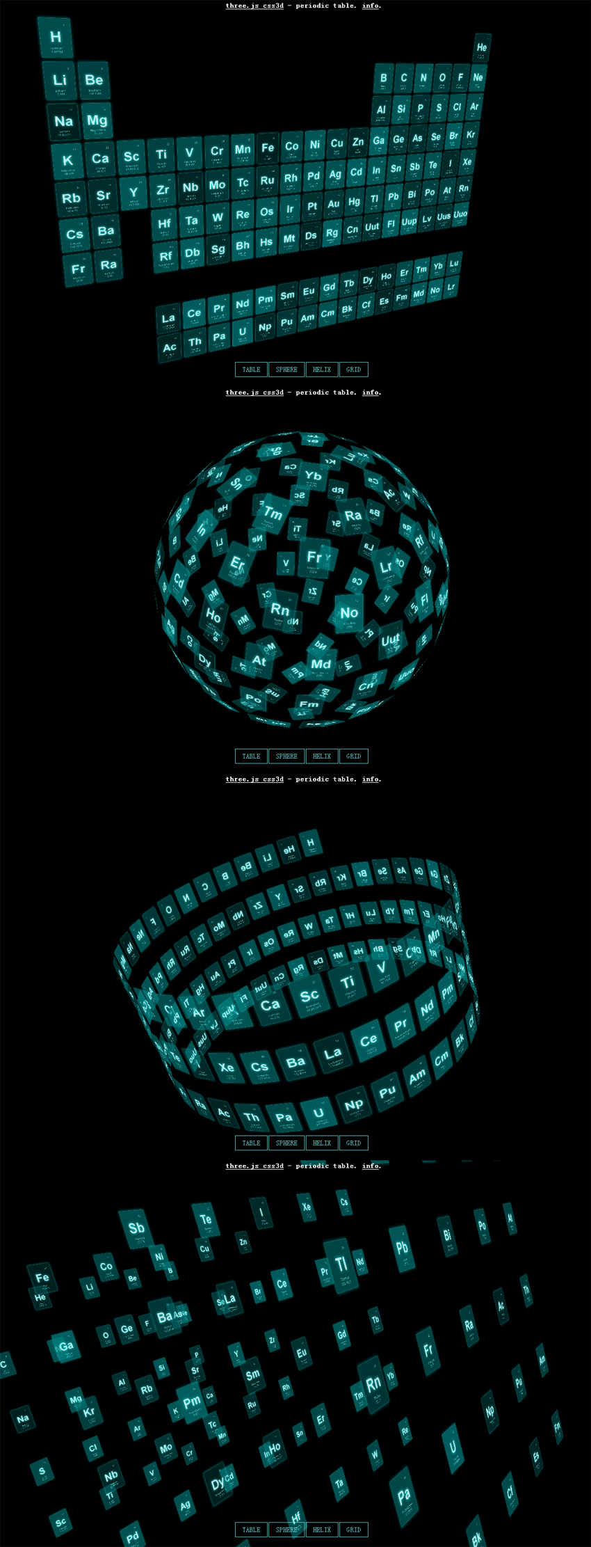 html5 3D超炫元素周期表三维图片墙效果代码