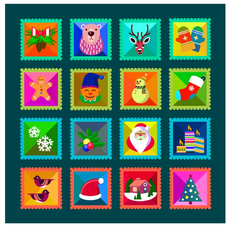 精美创意的圣诞节邮票图标大全AI素材