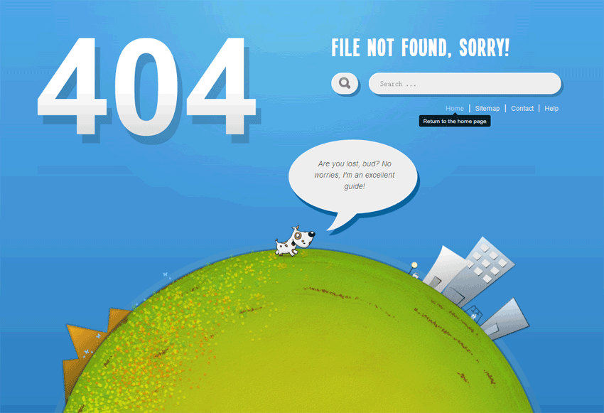 html5 404可爱小狗奔跑动画404单页模板下载
