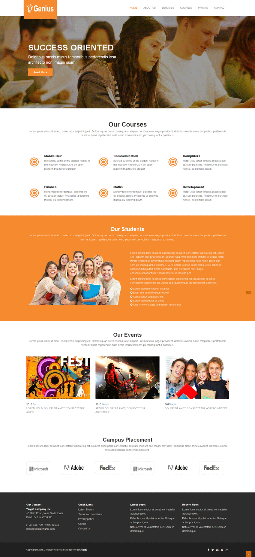 橙色扁平化国外留学生教育网站模板下载