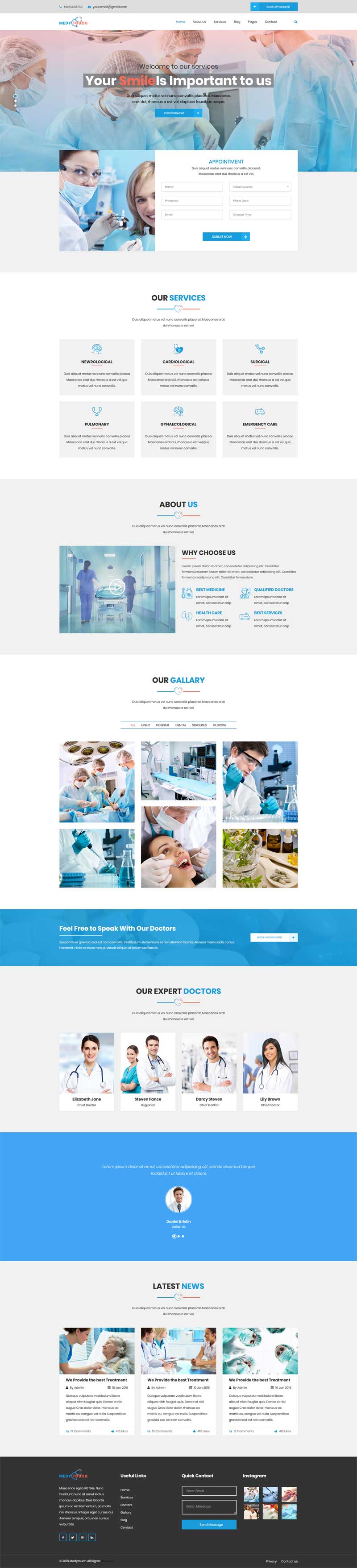 蓝色的医院医疗卫生bootstrap网站模板