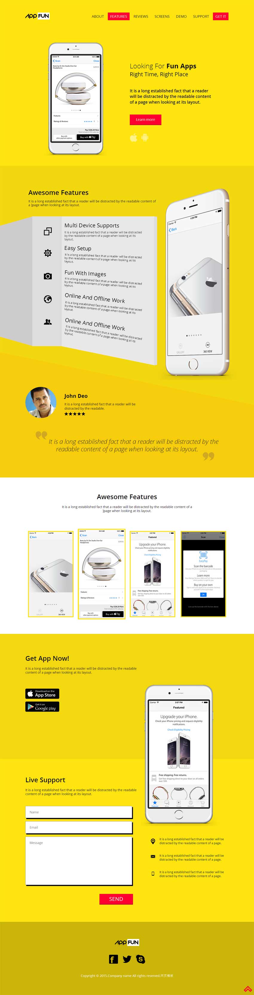 黄色苹果手机软件app介绍单页模板