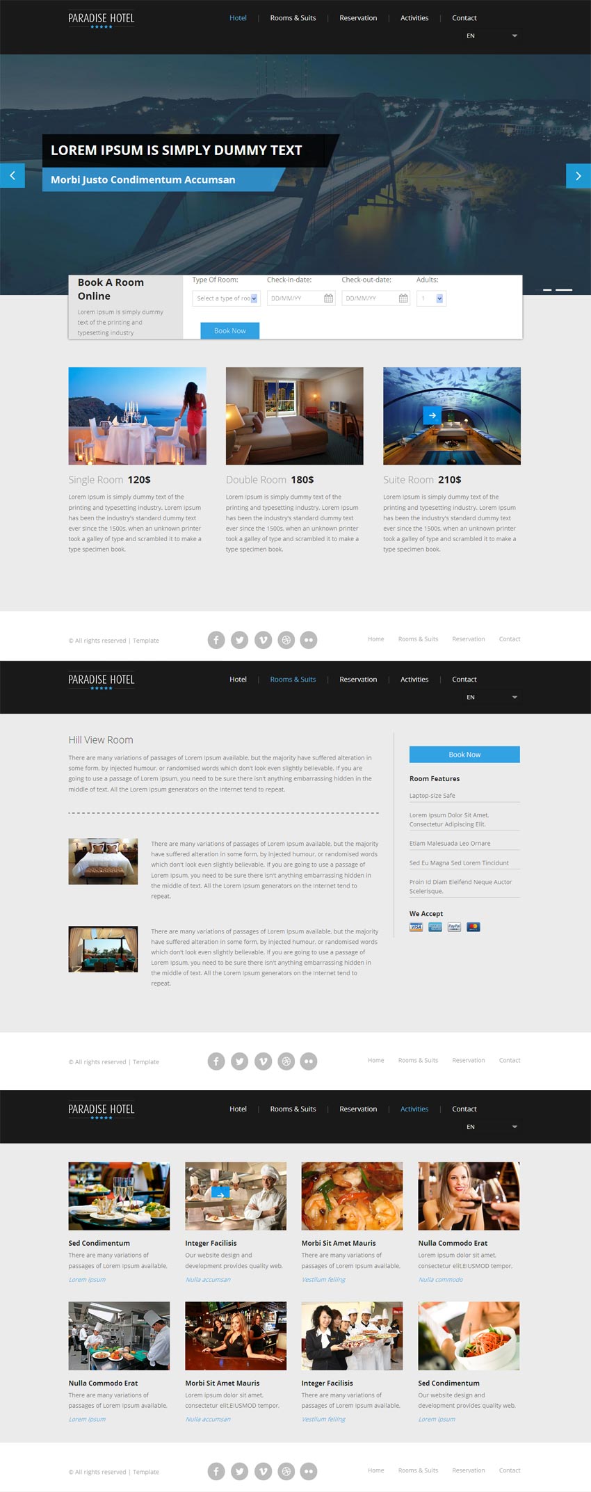 蓝色风格的旅游酒店响应式布局网站模板html整站下载