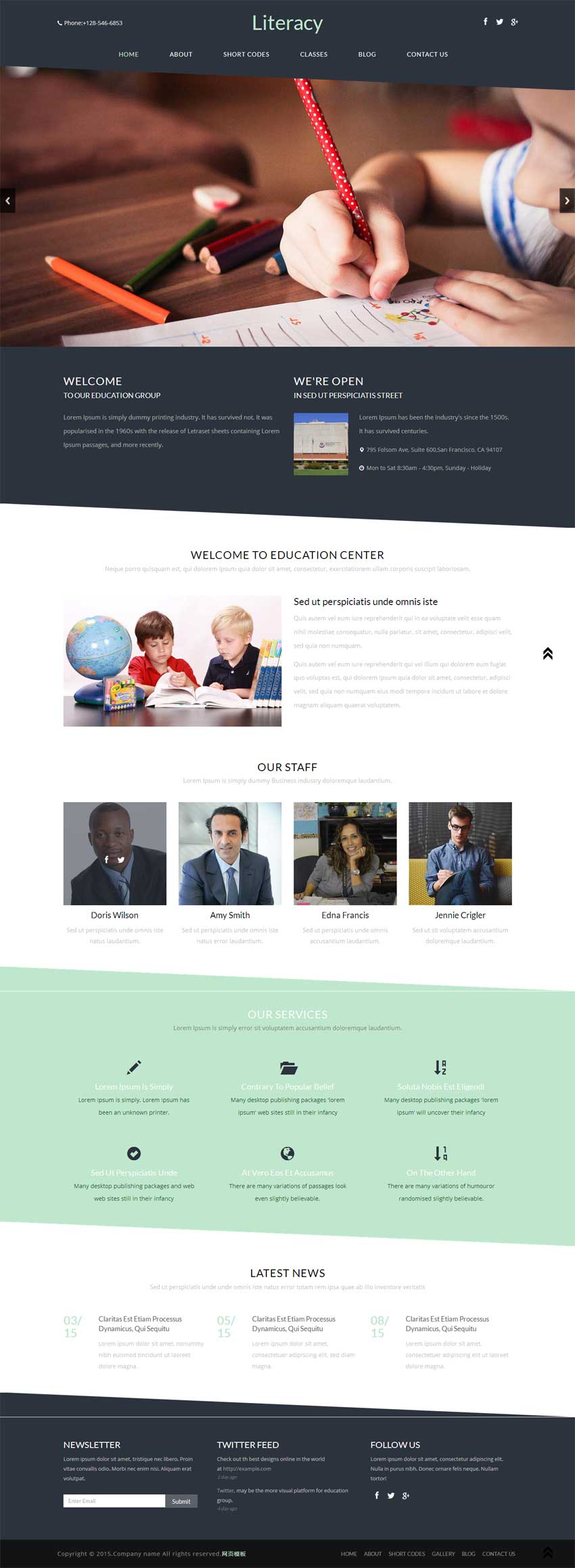 扁平的自适应儿童教育培训企业网站模板html整站