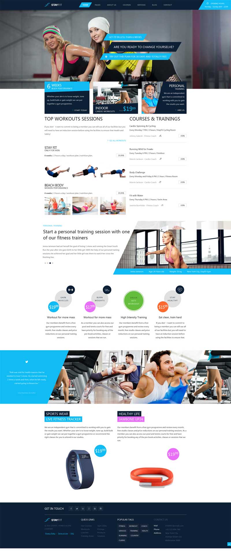 蓝色Bootstrap健身房私教课程网站模板