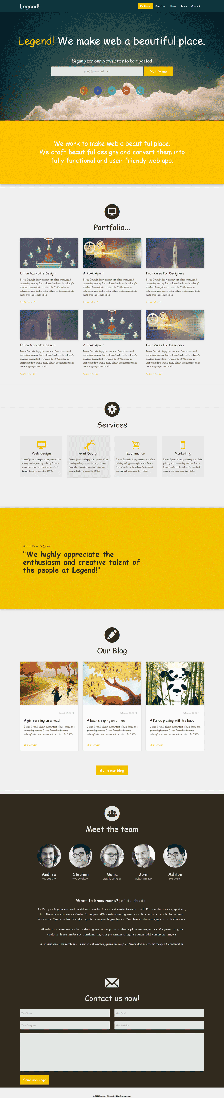 黄色的bootstrap响应式网站设计师主页html模板下载