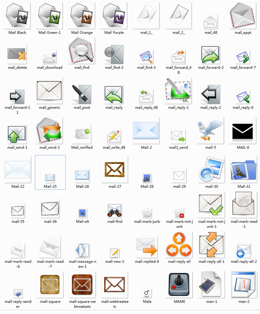72种常见发送邮件图标大全png素材下载