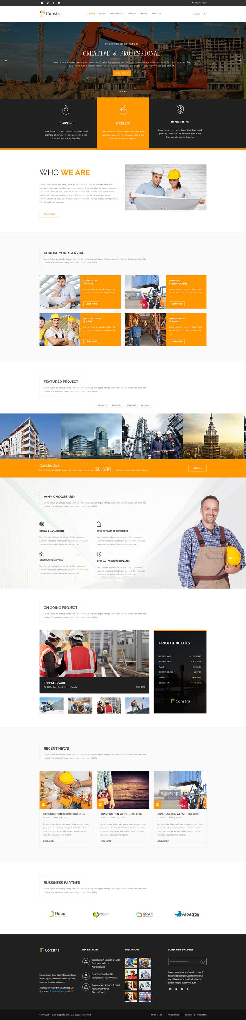 橙色的工业建筑工程公司网站html模板