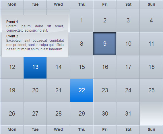 jquery制作简单的日历表格鼠标滑过日期提示当日待办事项