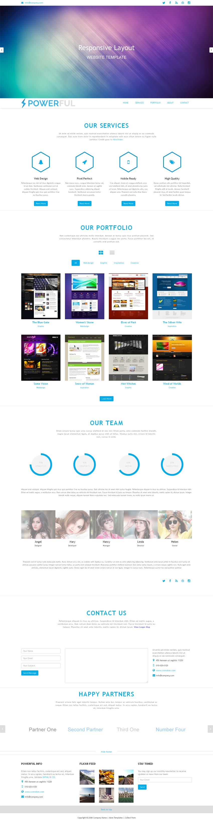 蓝色扁平的响应式网页设计公司网站html5单页模板下载