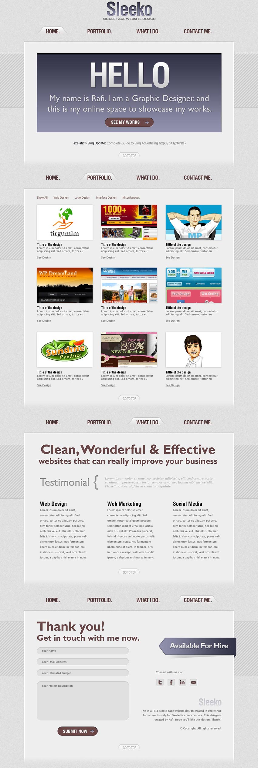sleeko网页设计工作室个人网站模板PSD素材下载