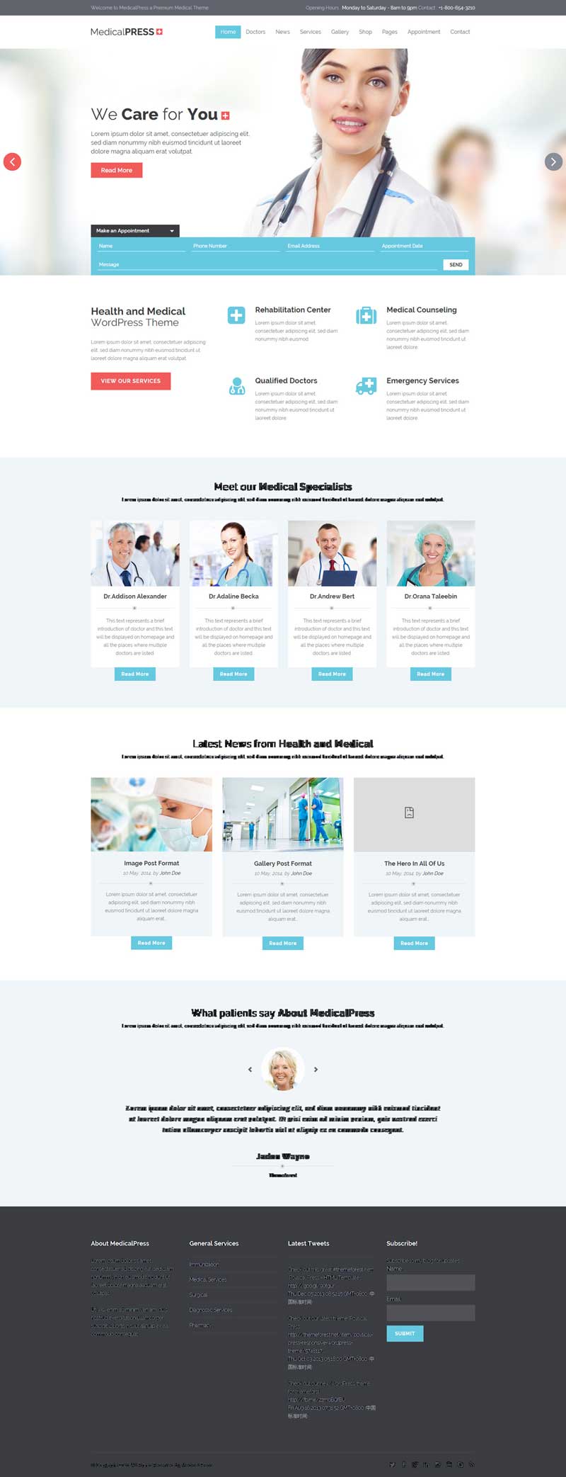 蓝色的健康医疗服务网站html模板