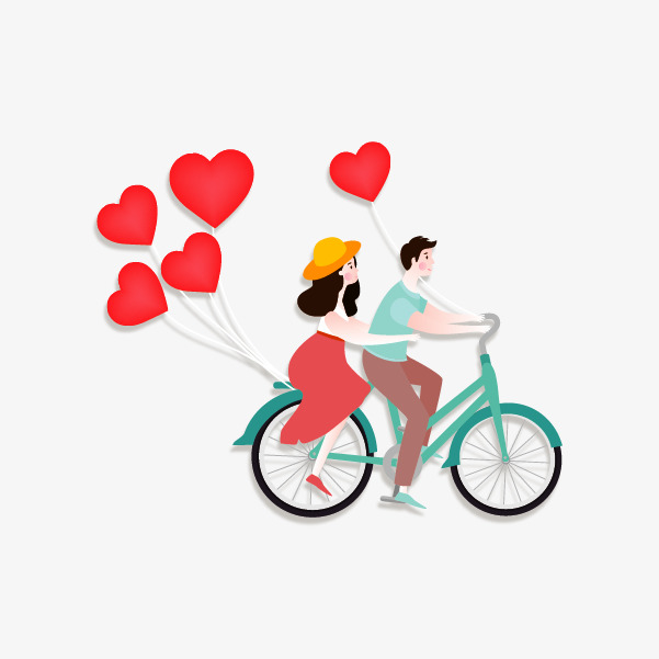 骑自行车情侣 爱心气球