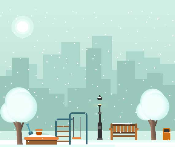 纯css3冬天公园飘雪动画场景特效