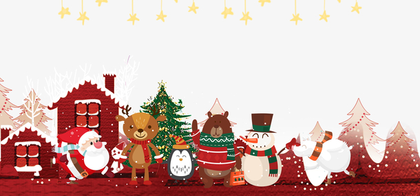 圣诞节手绘元素，雪人、鹿、企鹅、圣诞老人、熊与星星PNG/PSD高清素材下载