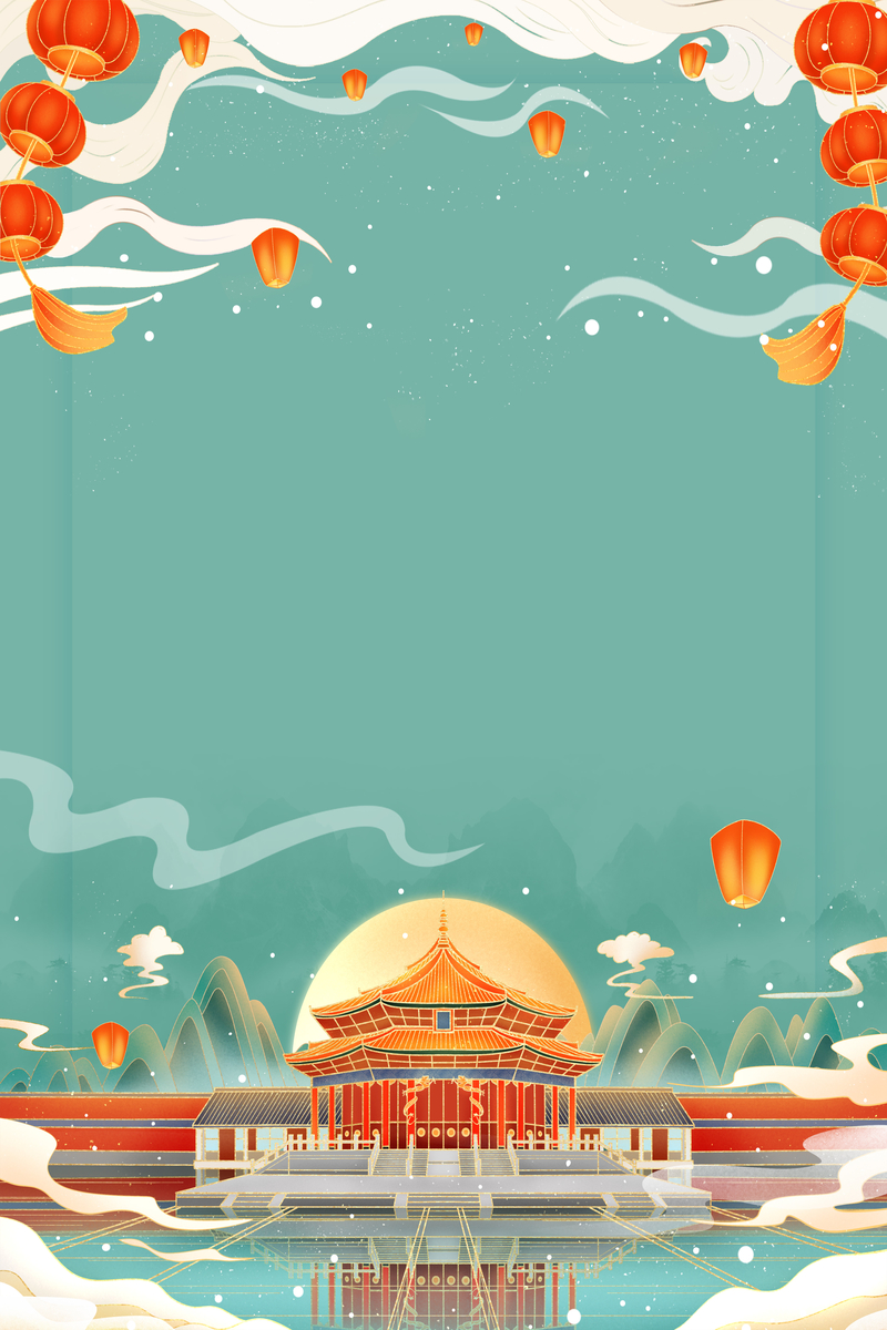国潮春节背景图，高清JPG/PSD素材，卡通手绘元素免费下载