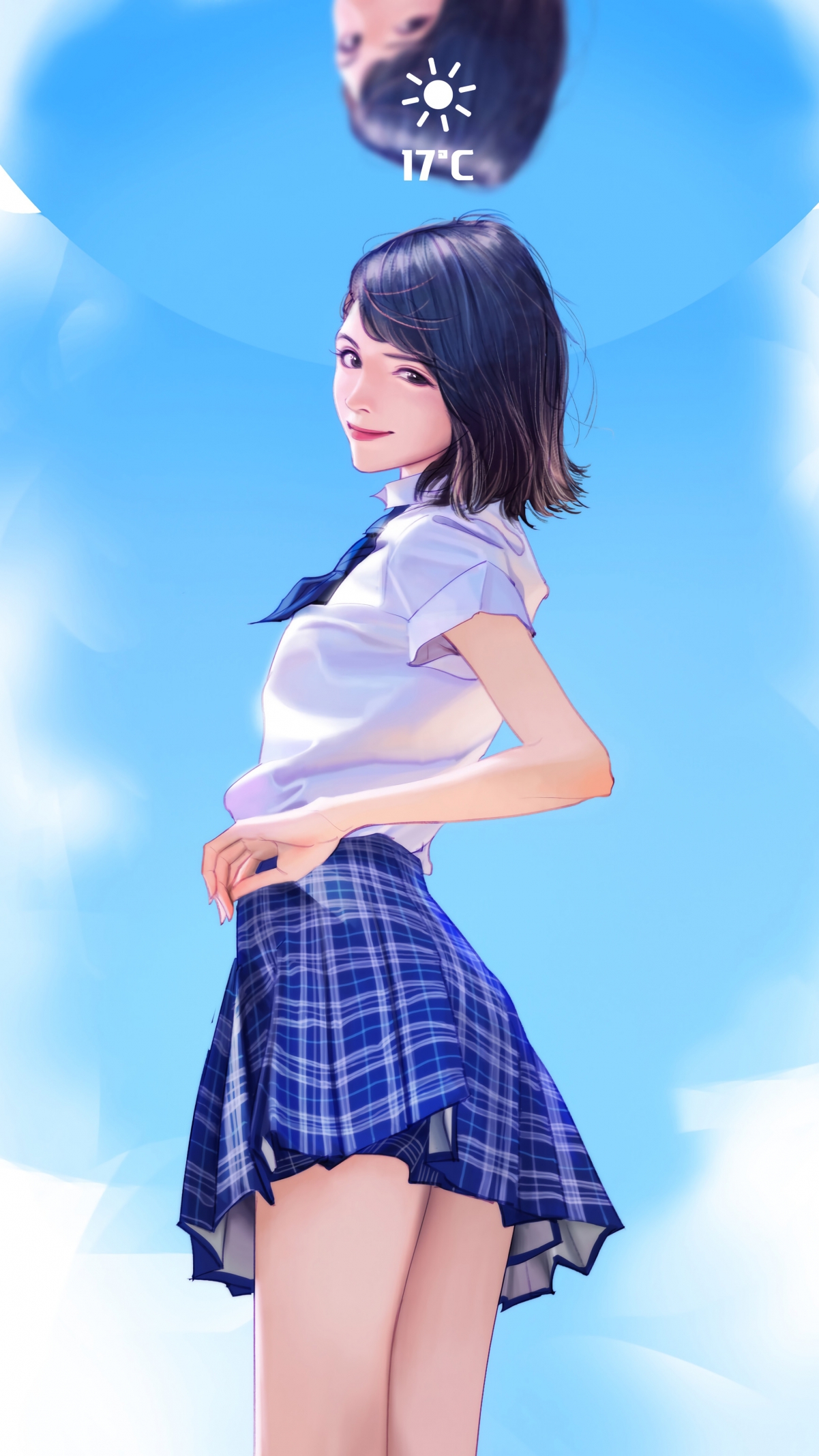 【4K高清】美女短裙美腿壁纸，天气预报主题，2160x3840分辨率手机壁纸下载