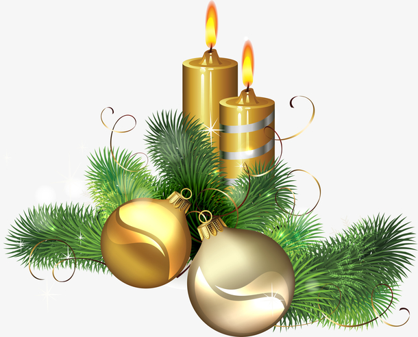圣诞节金色蜡烛和金球