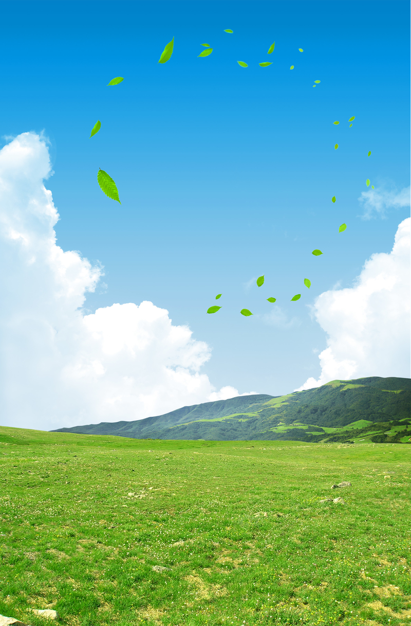 蓝天白云下的绿意盎然，高清草地背景素材JPG/PSD格式下载