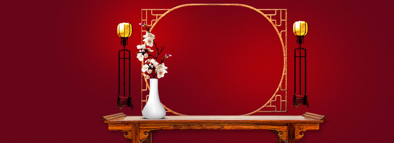 红色渐变背景中国古典家具淘宝背景