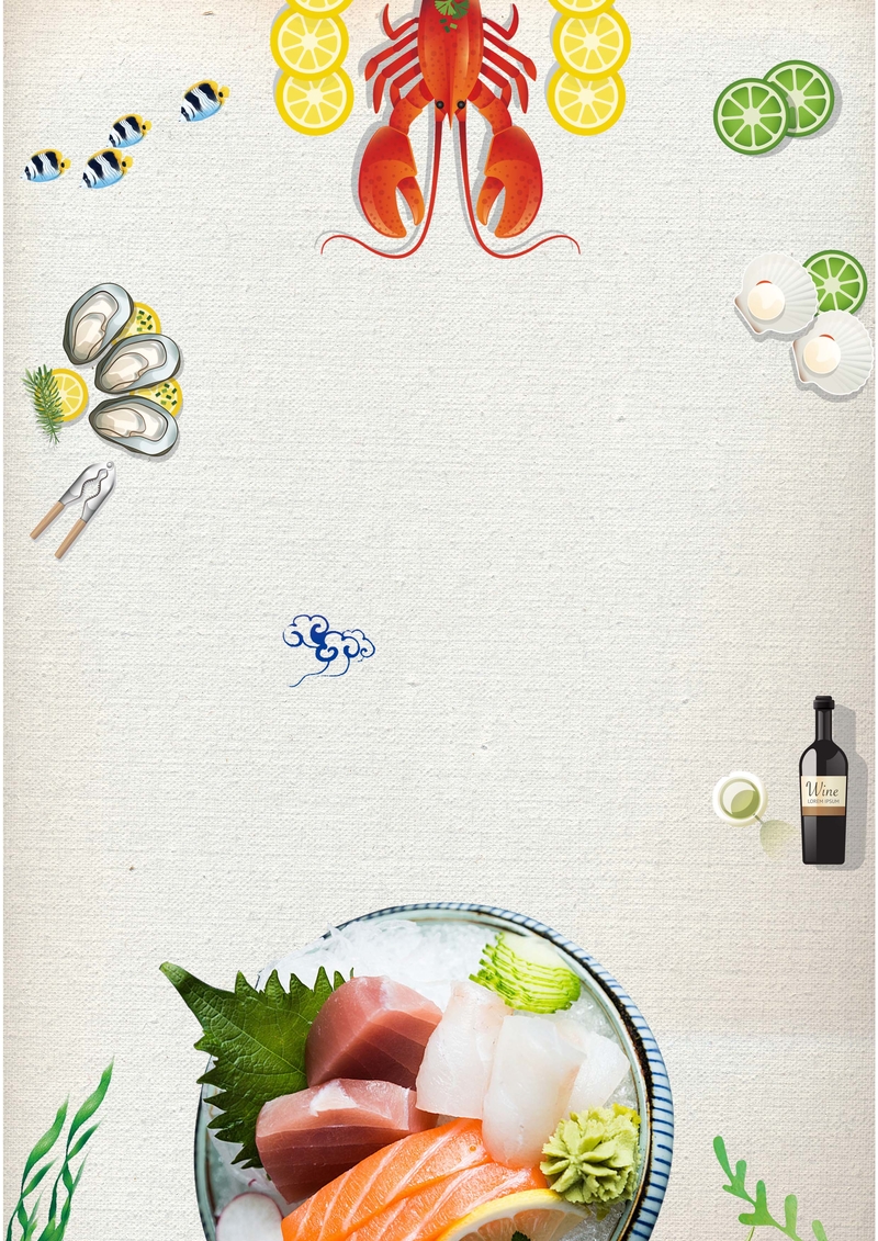 海鲜自助餐白色扁平餐饮开业优惠活动海报