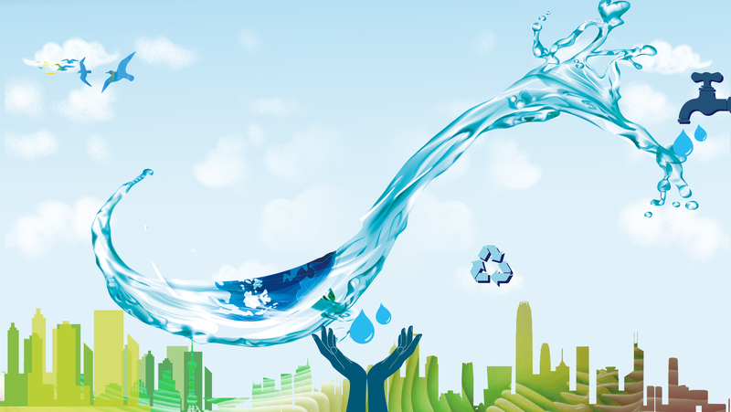城市剪影创意节约用水公益海报背景素材