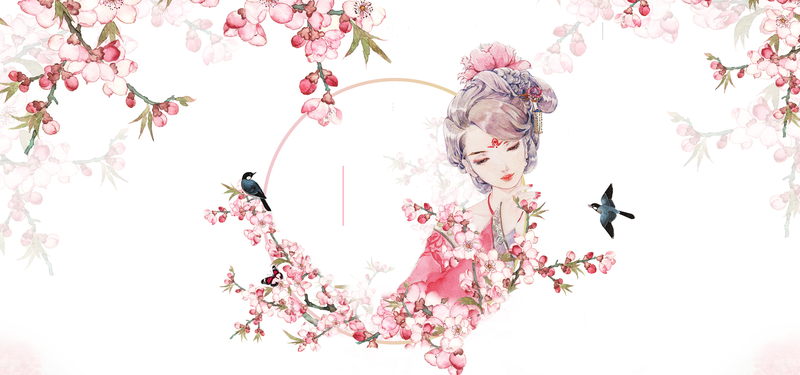 粉色小清新手绘桃花背景