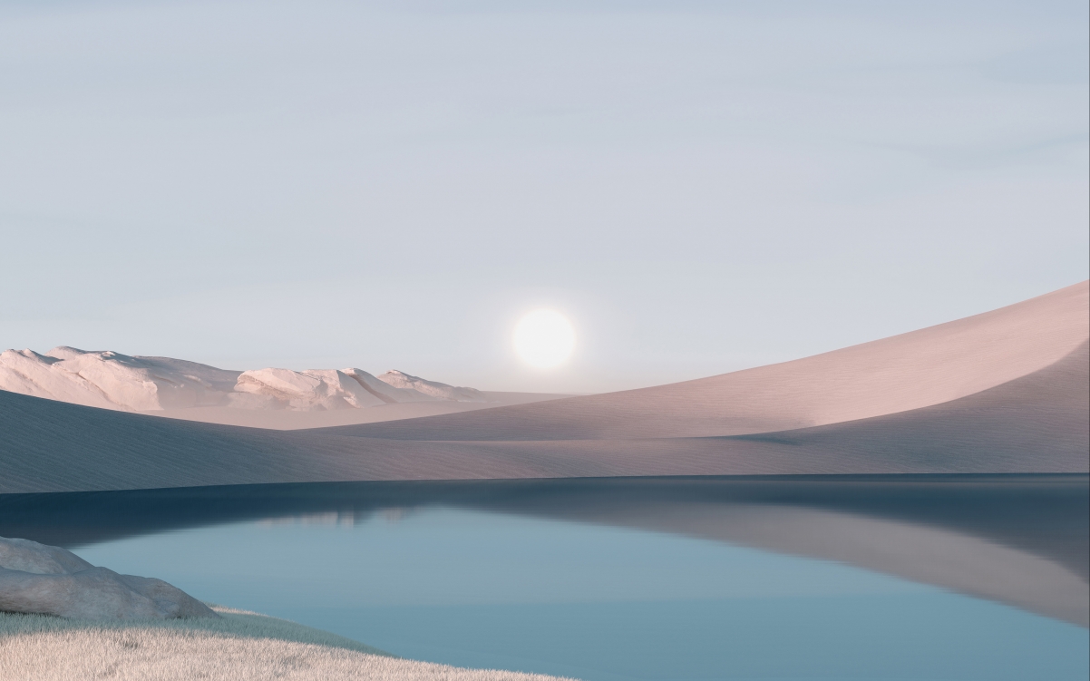 微软windows11系统自带风景4k壁纸 沙漠 湖 太阳