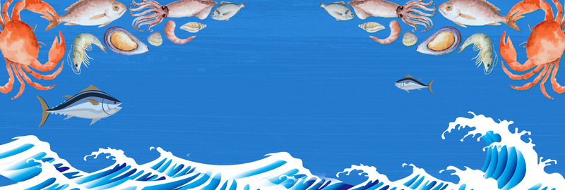 蓝色卡通海鲜自助开渔节电商banner，高清JPG与简约PSD素材下载