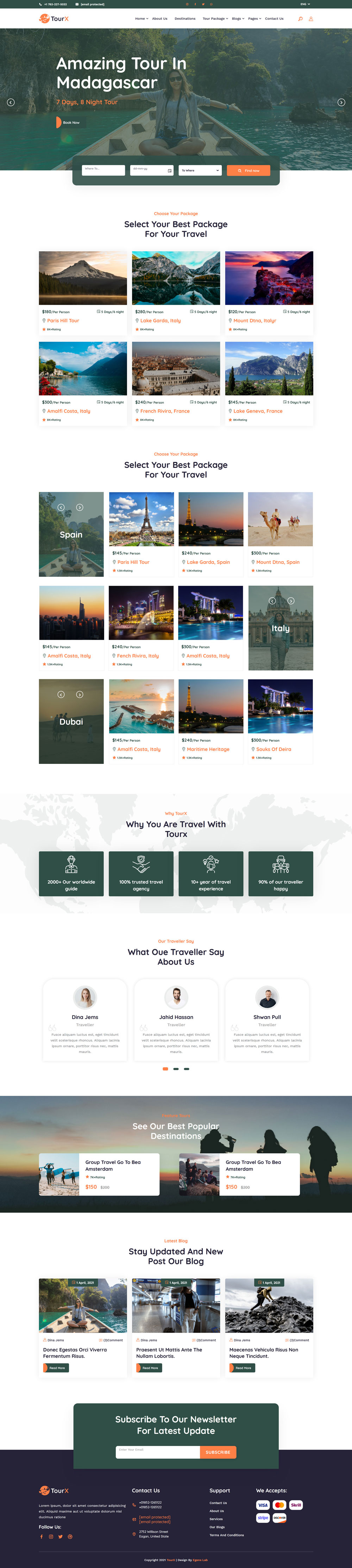 大气的旅游套餐服务HTML5网站模板
