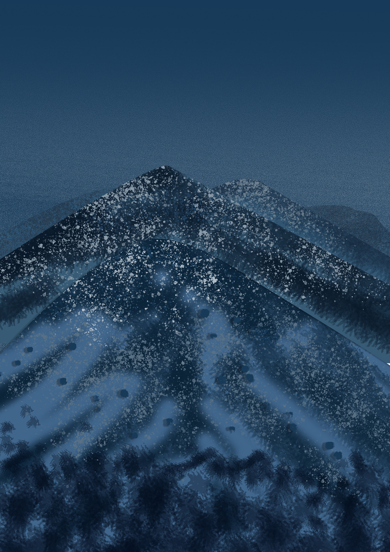 黑夜雪山插画风景背景