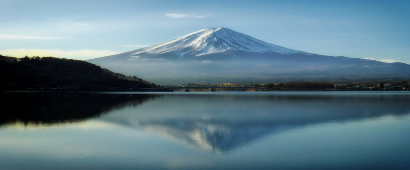 唯美梦幻日本富士山湖畔旅游海报背景图