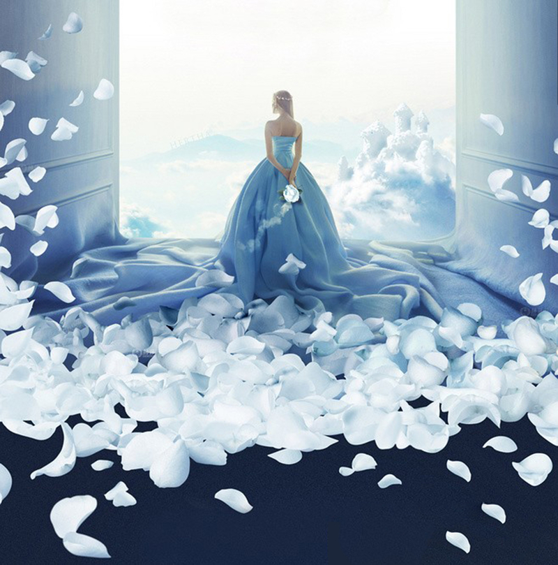 蓝色花瓣裙婚礼婚纱婚庆海报背景素材图