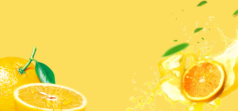 夏日酷饮橙汁绿叶小清新背景