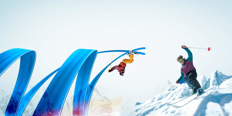 清新冬季滑雪运动背景模板