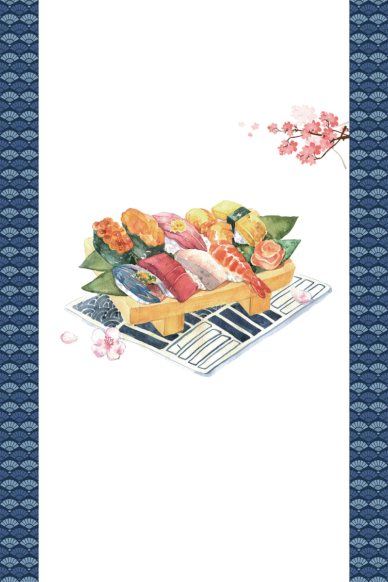 清新日系风格日本料理海报菜单矢量背景素材