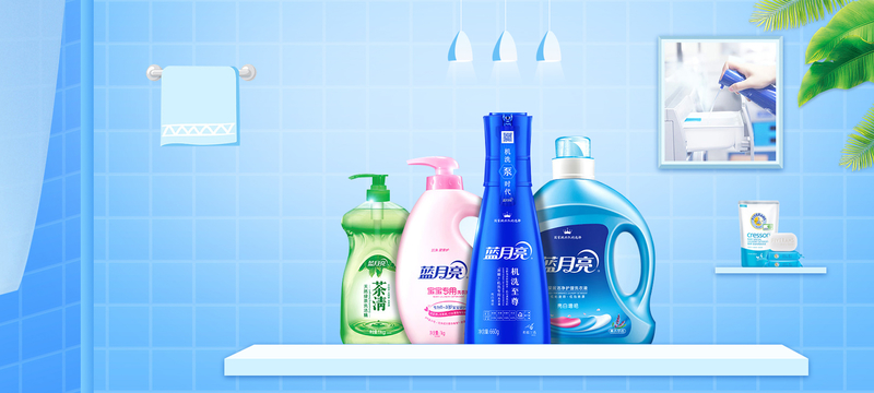 日化用品洗护节电商蓝色浴室海报背景