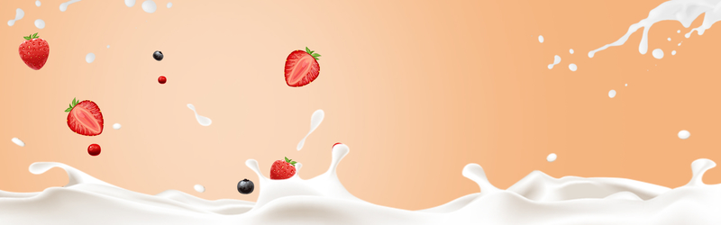 草莓牛奶主题文艺清新图片素材，橙色Banner与PSD格式高清下载