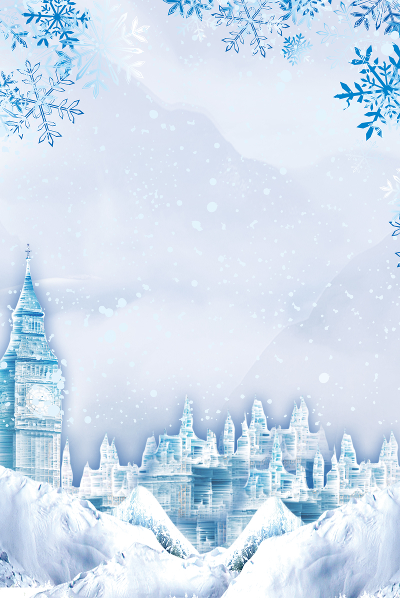 哈尔滨冰雪大世界冰雕蓝色清新旅游海报
