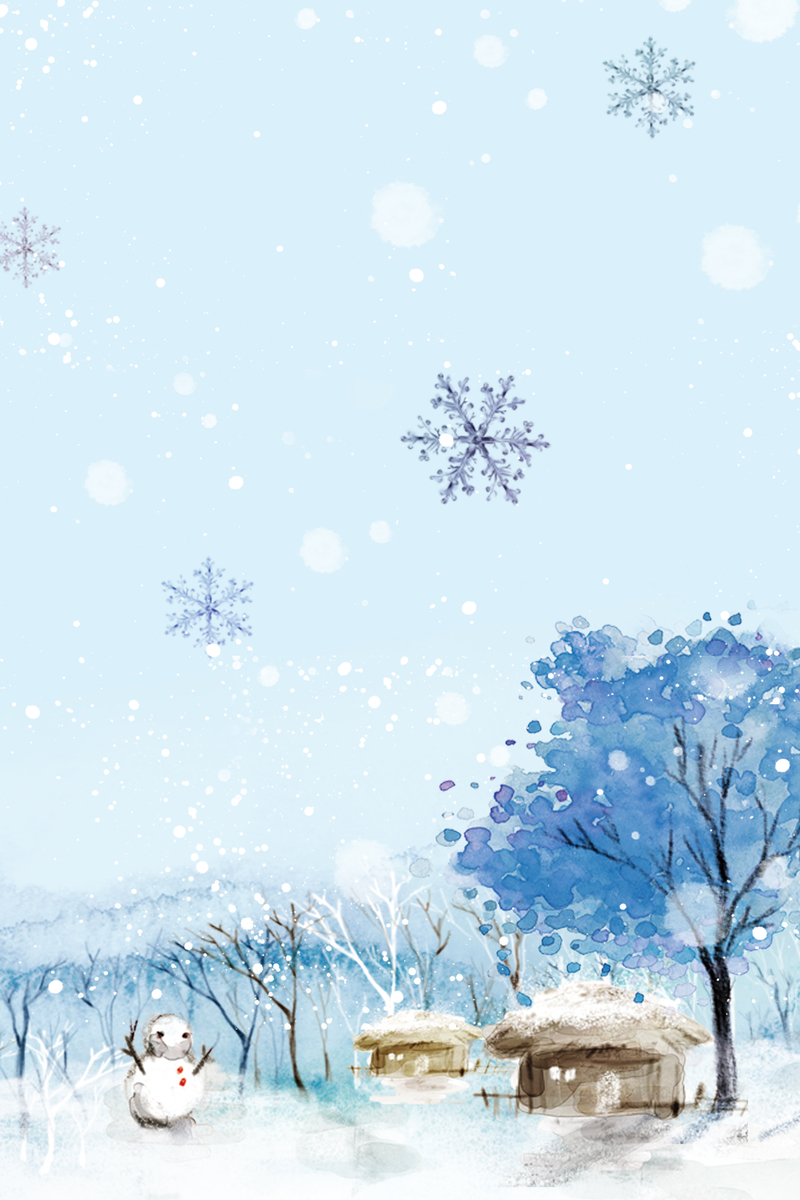 彩绘梦幻清新雪景立冬节气海报背景素材