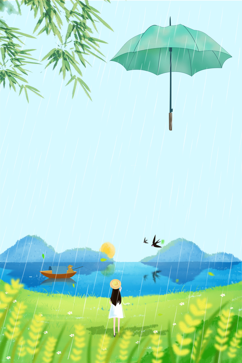 插画背景谷雨节气海报